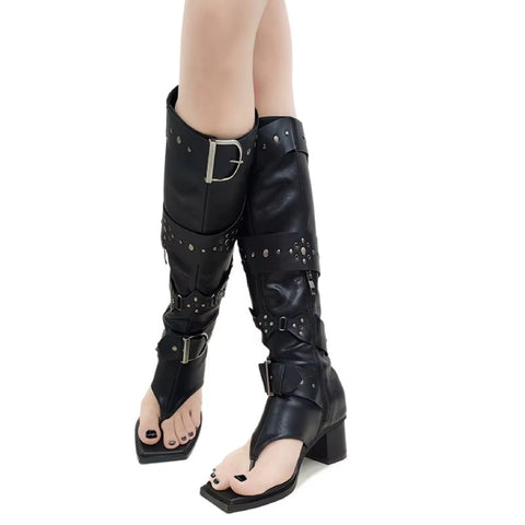 New Fashion Rivet Metal Buckle Clip-on Knee High Boots CODE: KAR5380