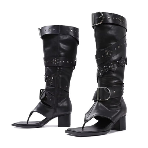 New Fashion Rivet Metal Buckle Clip-on Knee High Boots CODE: KAR5380