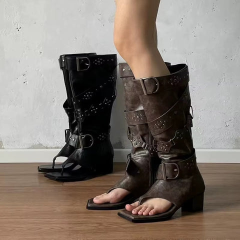 New Fashion Rivet Metal Buckle Clip-on Knee High Boots CODE: KAR5380