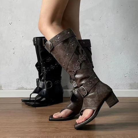 New Fashion Rivet Metal Buckle Clip-on Knee High Boots CODE: KAR5380