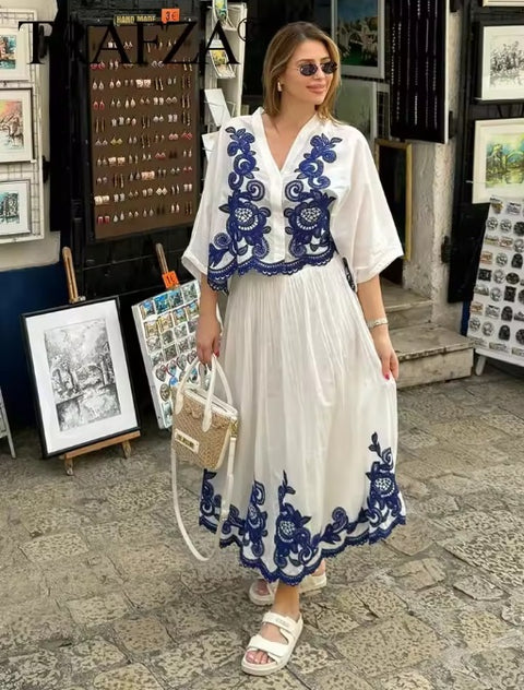 New Floral Embroidery Shirts Skirts Sets CODE: KAR5382