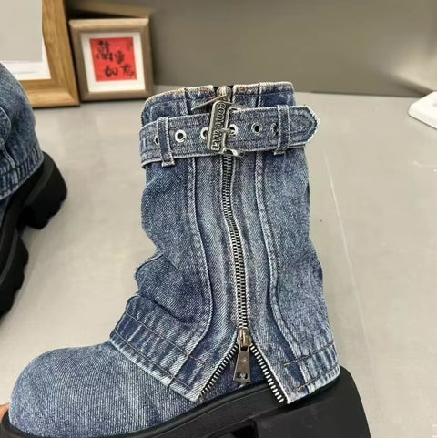 New Thick Bottom Belt Buckle Zipper Boots CODE: KAR5388