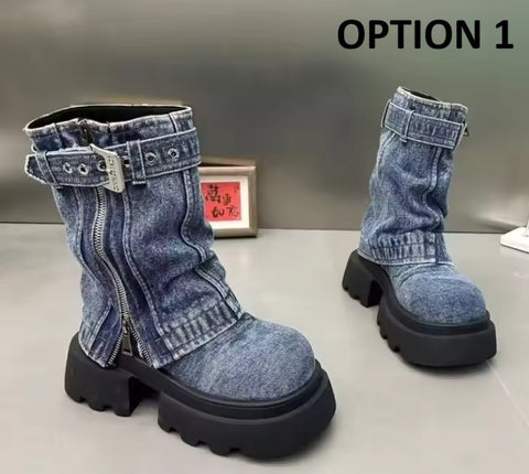 New Thick Bottom Belt Buckle Zipper Boots CODE: KAR5388