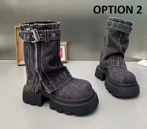 New Thick Bottom Belt Buckle Zipper Boots CODE: KAR5388
