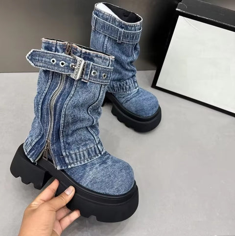 New Thick Bottom Belt Buckle Zipper Boots CODE: KAR5388