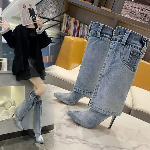 New Retro Denim Knee-high Long Boot CODE: KAR5389