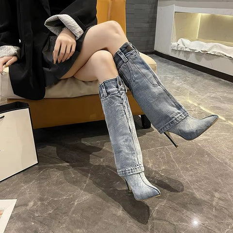 New Retro Denim Knee-high Long Boot CODE: KAR5389