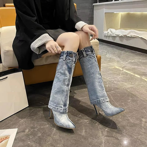 New Retro Denim Knee-high Long Boot CODE: KAR5389