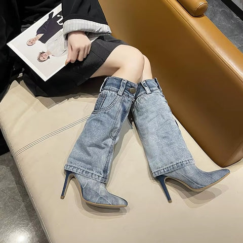 New Retro Denim Knee-high Long Boot CODE: KAR5389