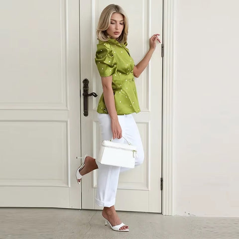 New Fashionable Casual Polka Dot Bubble Sleeve Print Shirt CODE: KAR5391
