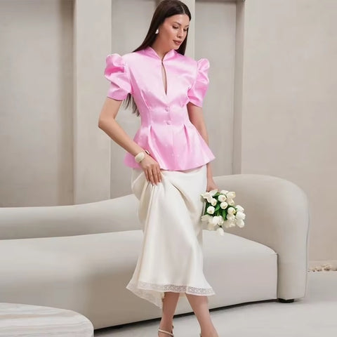 New Fashionable Casual Polka Dot Bubble Sleeve Print Shirt CODE: KAR5391