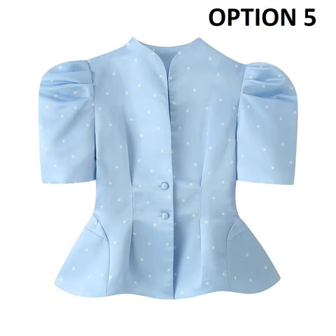 New Fashionable Casual Polka Dot Bubble Sleeve Print Shirt CODE: KAR5391