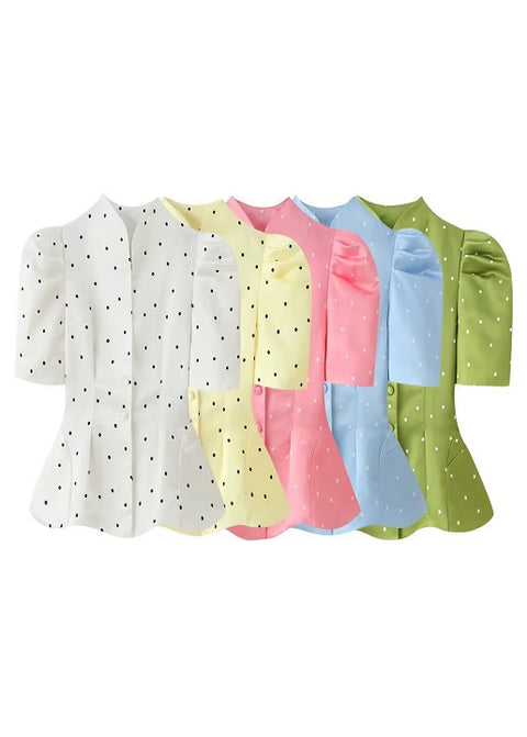 New Fashionable Casual Polka Dot Bubble Sleeve Print Shirt CODE: KAR5391
