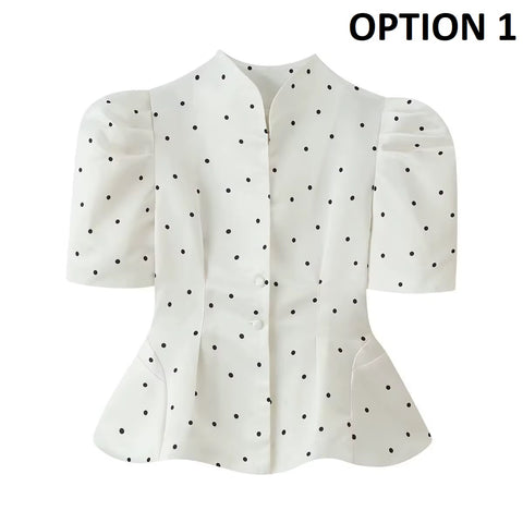 New Fashionable Casual Polka Dot Bubble Sleeve Print Shirt CODE: KAR5391