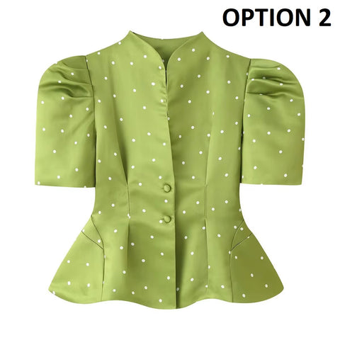 New Fashionable Casual Polka Dot Bubble Sleeve Print Shirt CODE: KAR5391