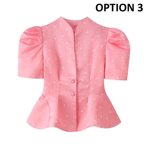 New Fashionable Casual Polka Dot Bubble Sleeve Print Shirt CODE: KAR5391