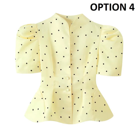 New Fashionable Casual Polka Dot Bubble Sleeve Print Shirt CODE: KAR5391