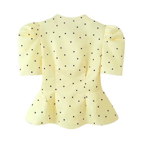 New Fashionable Casual Polka Dot Bubble Sleeve Print Shirt CODE: KAR5391