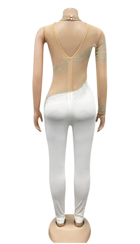 New Rhinestones Mesh See Long Sleeve Jumpsuit CODE: KAR5393