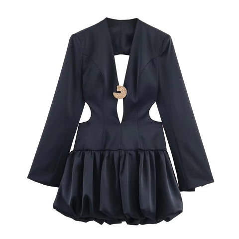 New Fashionable Balloon Long Sleeve Commute Short Dress CODE: KAR5399