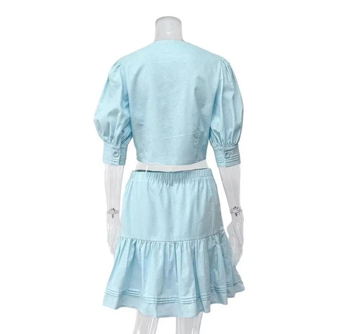 New Puff Sleeve High Waist Mini Skirt Set CODE: KAR5400
