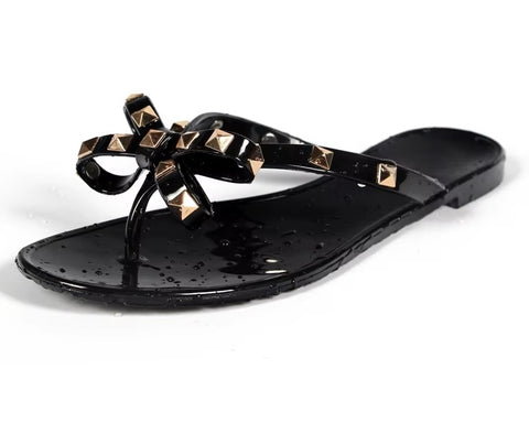 Fashion Flip Flops Luxury Designer Rivet Big Bow Flat Sandals CODE: KAR5407