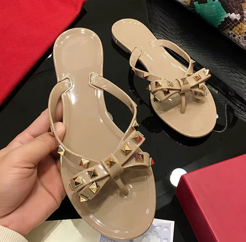 Fashion Flip Flops Luxury Designer Rivet Big Bow Flat Sandals CODE: KAR5407