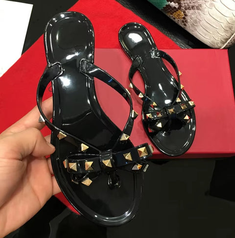 Fashion Flip Flops Luxury Designer Rivet Big Bow Flat Sandals CODE: KAR5407