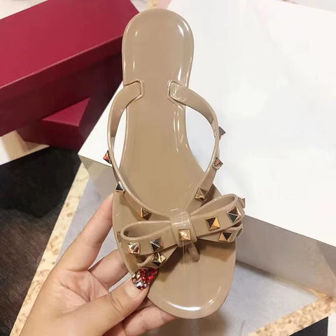 Fashion Flip Flops Luxury Designer Rivet Big Bow Flat Sandals CODE: KAR5407