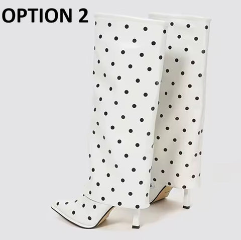 New Sexy Polka Dots Knee High Pointed Toe High Heel Boots CODE: KAR5408