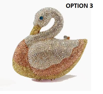 Swan Shaped Crystals Rhinestone Metal Clutch Party Handbags CODE: KAR5409
