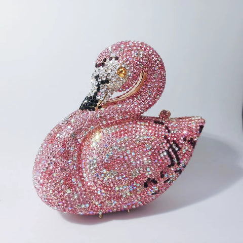 Swan Shaped Crystals Rhinestone Metal Clutch Party Handbags CODE: KAR5409