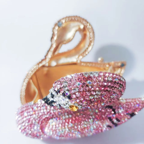 Swan Shaped Crystals Rhinestone Metal Clutch Party Handbags CODE: KAR5409