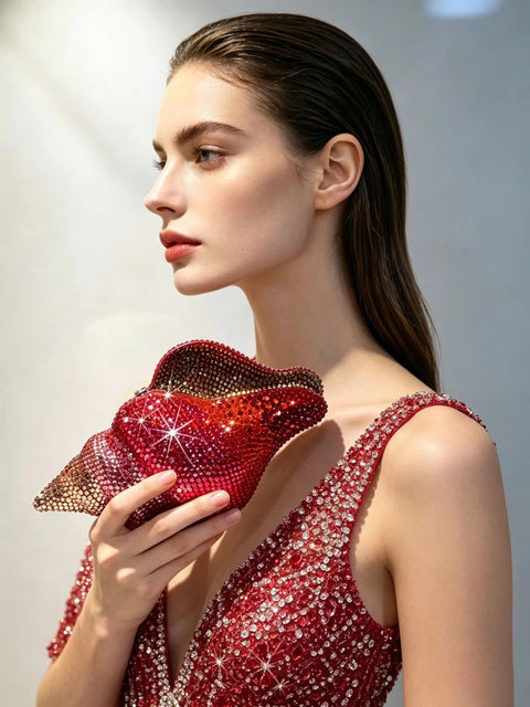 New Conch Shape Crystal Bling Rhinestone Metal Purses Unique Handbag CODE: KAR5412