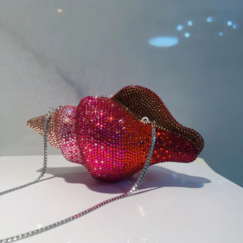 New Conch Shape Crystal Bling Rhinestone Metal Purses Unique Handbag CODE: KAR5412