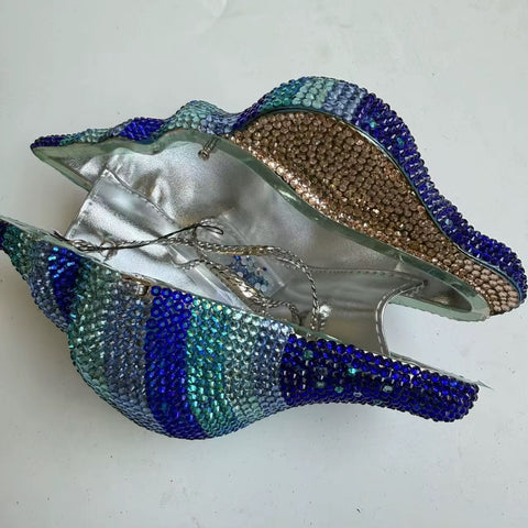 New Conch Shape Crystal Bling Rhinestone Metal Purses Unique Handbag CODE: KAR5412