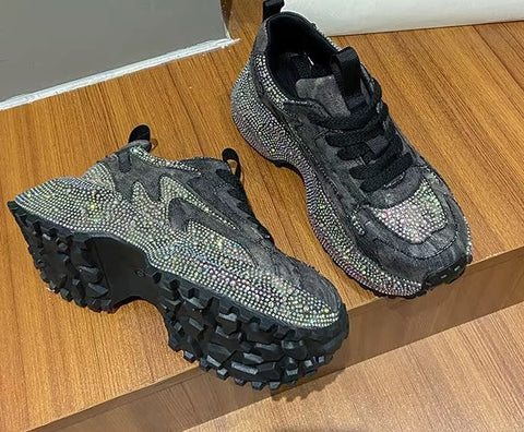 New Rhinestone Thick-soled Heightening Small Trendy Brand Shoes CODE: KAR5419