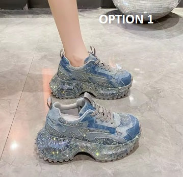 New Rhinestone Thick-soled Heightening Small Trendy Brand Shoes CODE: KAR5419