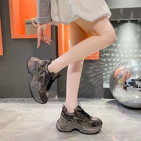 New Rhinestone Thick-soled Heightening Small Trendy Brand Shoes CODE: KAR5419