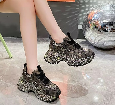 New Rhinestone Thick-soled Heightening Small Trendy Brand Shoes CODE: KAR5419