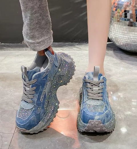 New Rhinestone Thick-soled Heightening Small Trendy Brand Shoes CODE: KAR5419