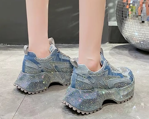 New Rhinestone Thick-soled Heightening Small Trendy Brand Shoes CODE: KAR5419