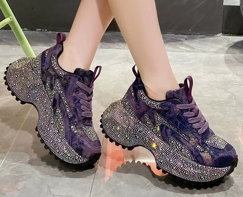 New Rhinestone Thick-soled Heightening Small Trendy Brand Shoes CODE: KAR5419