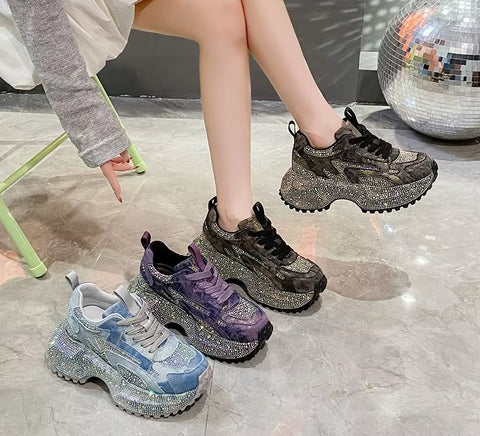 New Rhinestone Thick-soled Heightening Small Trendy Brand Shoes CODE: KAR5419