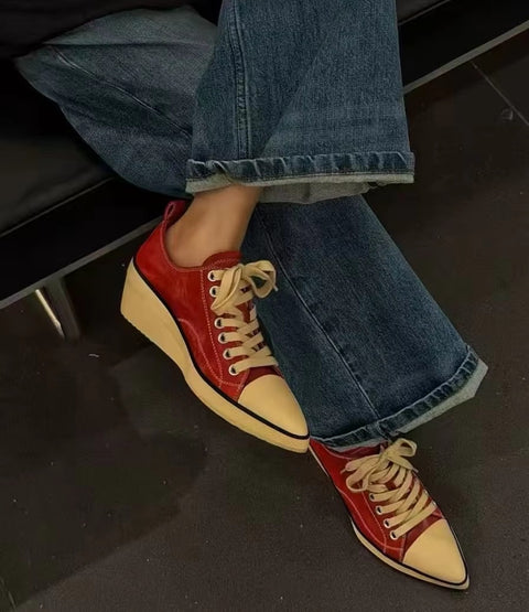 New Pointed Toe Calf Height-increasing Casual Sneakers CODE: KAR5420