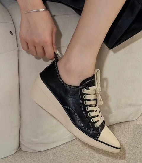 New Pointed Toe Calf Height-increasing Casual Sneakers CODE: KAR5420