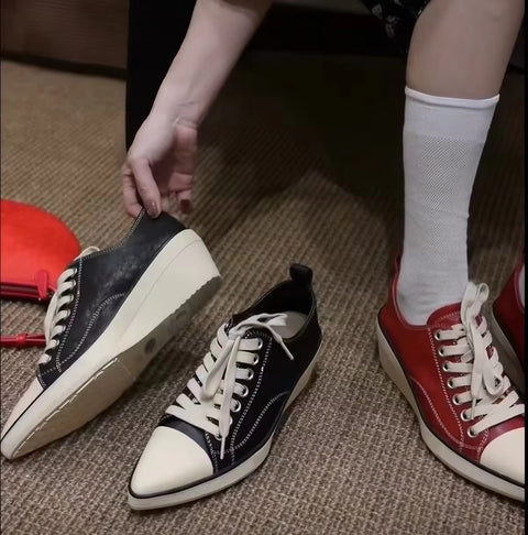 New Pointed Toe Calf Height-increasing Casual Sneakers CODE: KAR5420