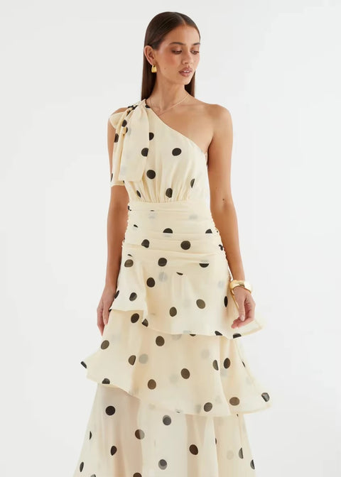 New Polka Dot One Shoulder Sleeveless Evening Gown CODE: KAR5421