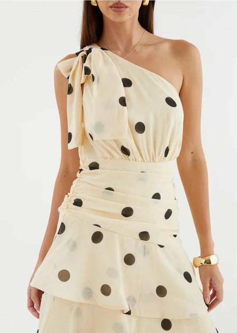 New Polka Dot One Shoulder Sleeveless Evening Gown CODE: KAR5421