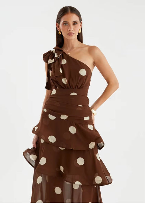 New Polka Dot One Shoulder Sleeveless Evening Gown CODE: KAR5421